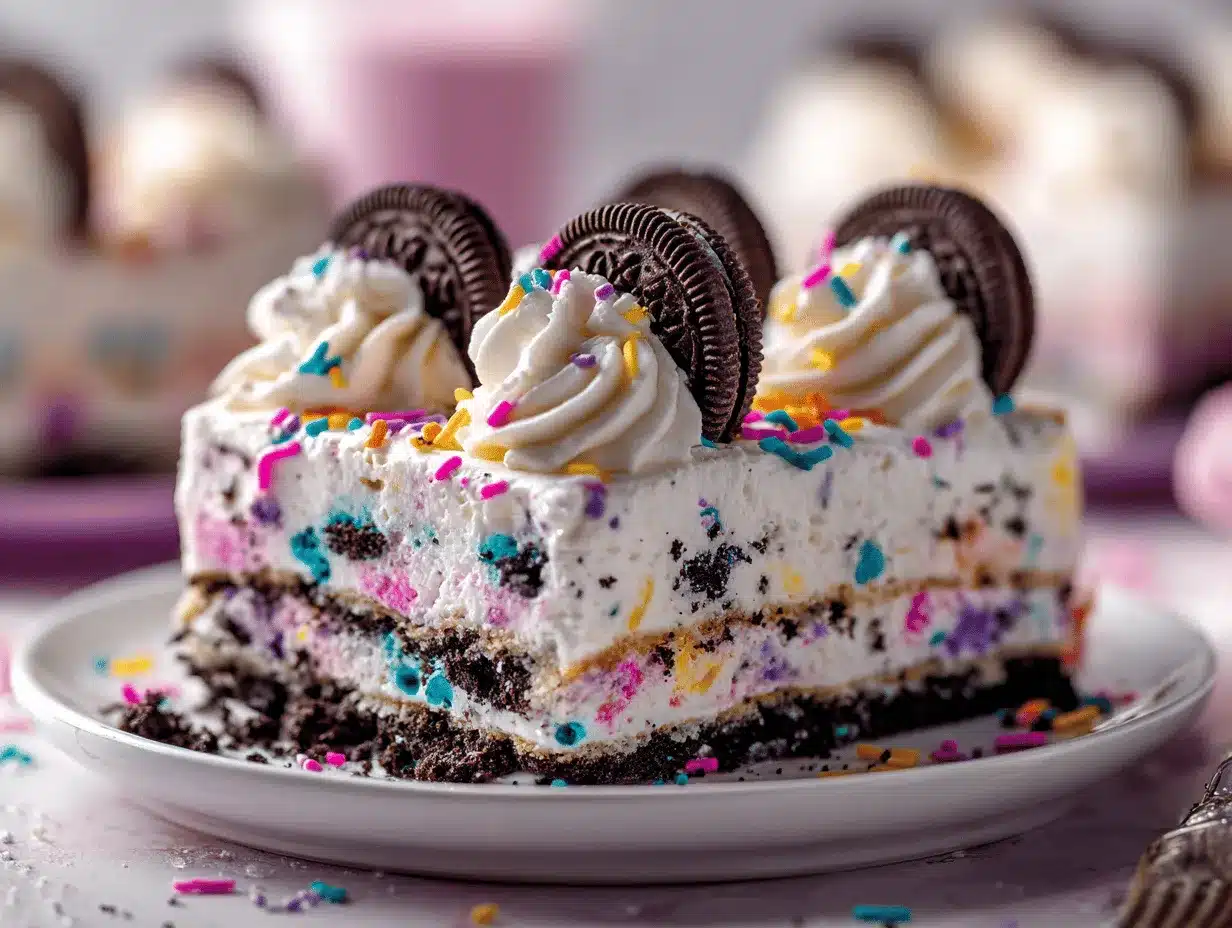 No-Bake Birthday Cake Oreo Icebox Cake preparation steps