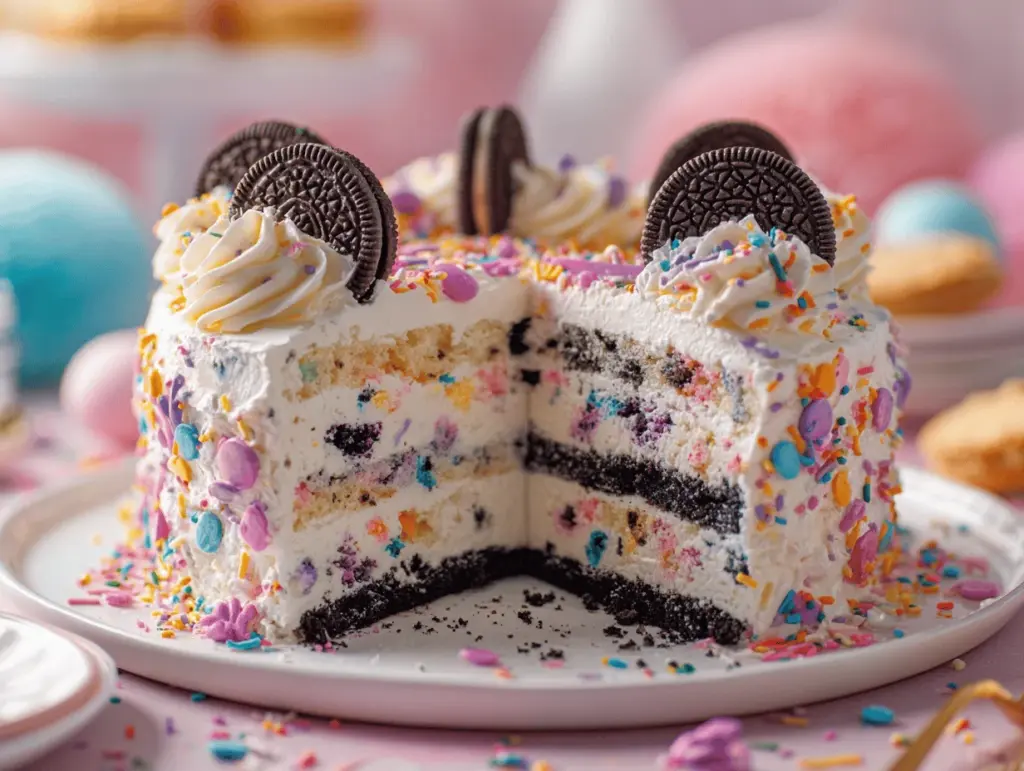 No-Bake Funfetti Oreo Icebox Cake - featured image