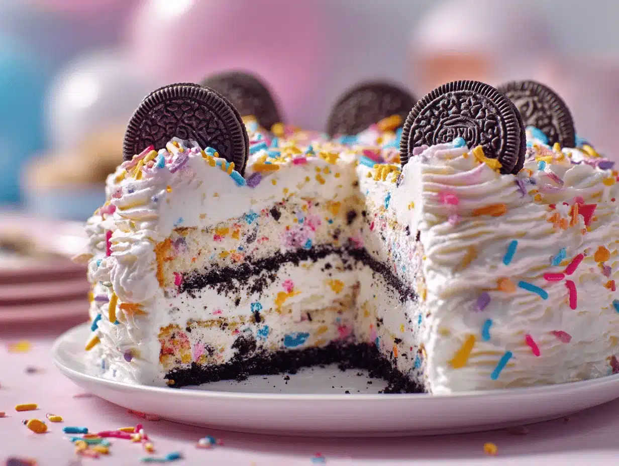 No-Bake Funfetti Oreo Icebox Cake preparation steps