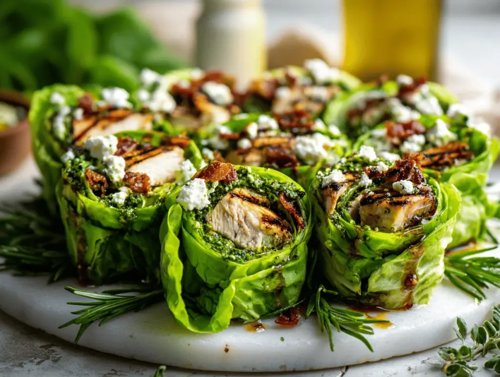 pesto chicken lettuce wraps - featured image