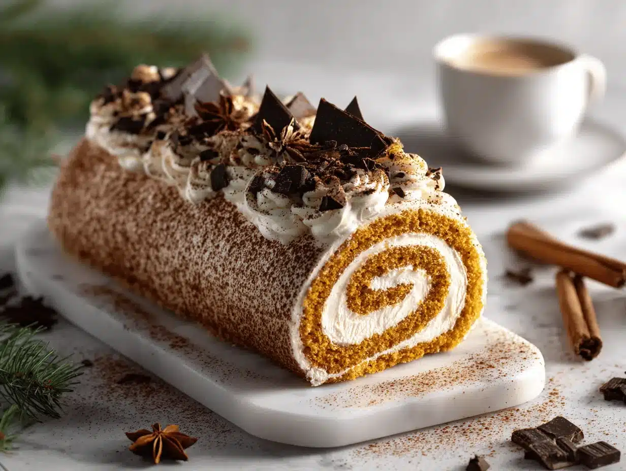 Pumpkin Spice Tiramisu Yule Log Cake preparation steps