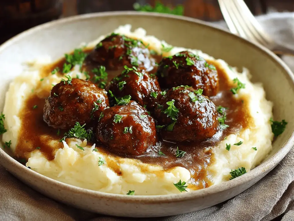 slow cooker Salisbury steak meatballs - featured image