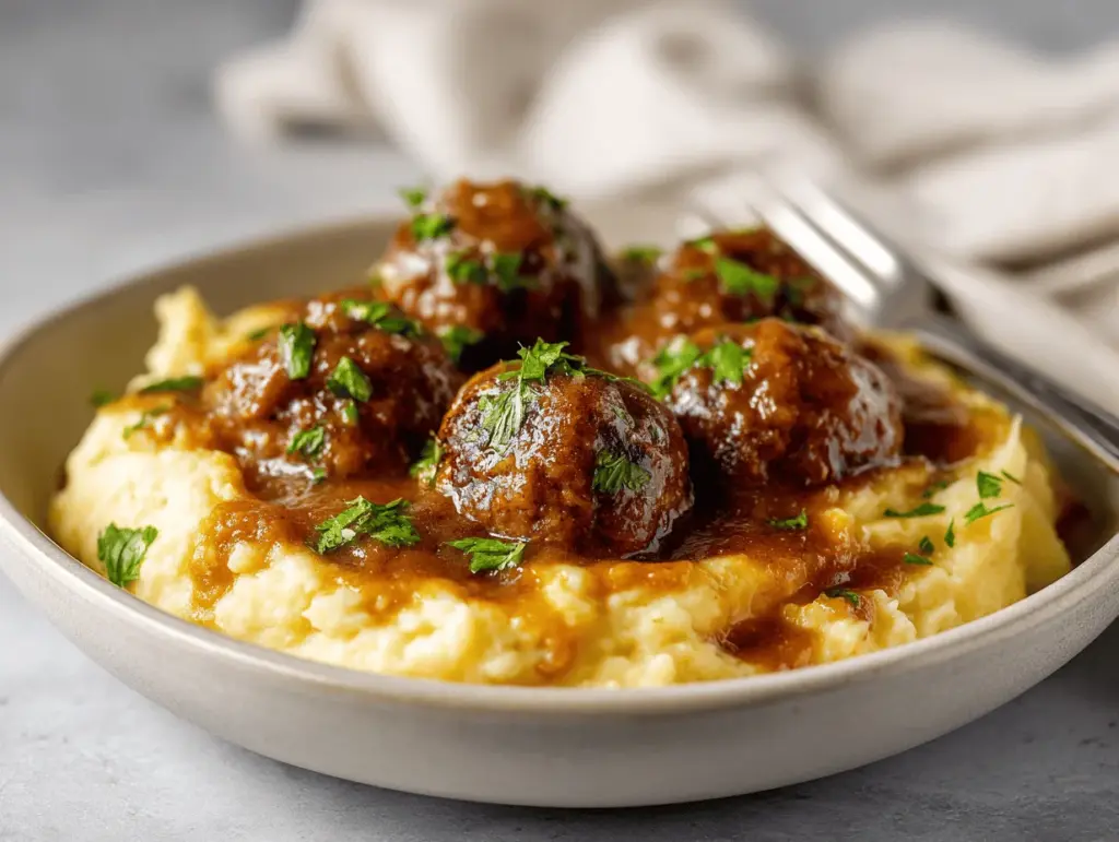 slow cooker Salisbury steak meatballs - featured image