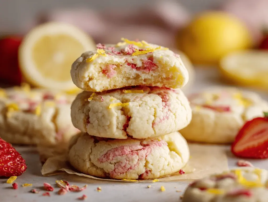 strawberry lemonade cheesecake cookies - featured image