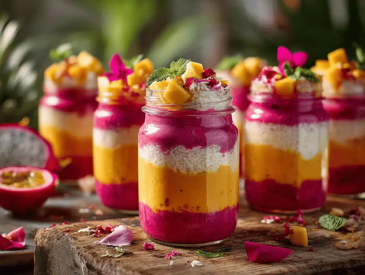 tropical sunrise smoothie jars preparation steps