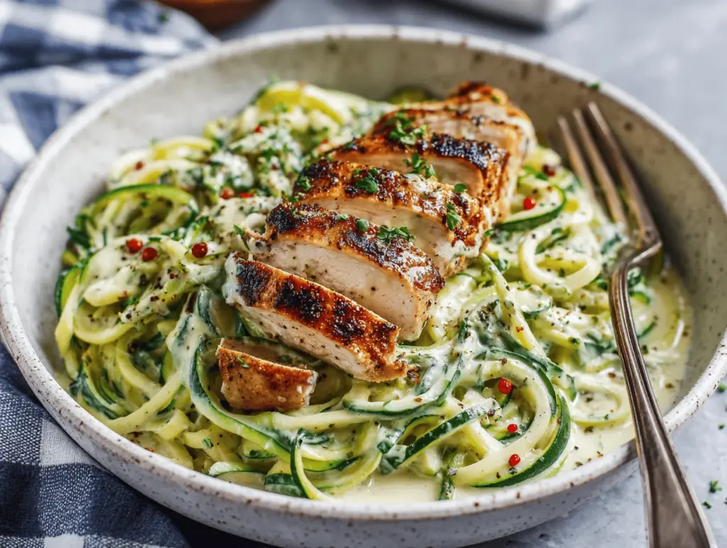 zucchini noodle chicken Alfredo - featured image