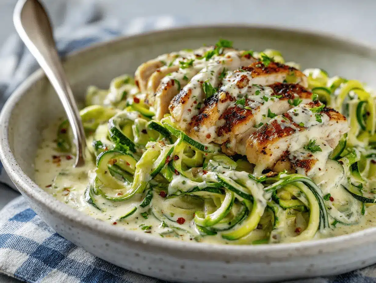 zucchini noodle chicken Alfredo preparation steps