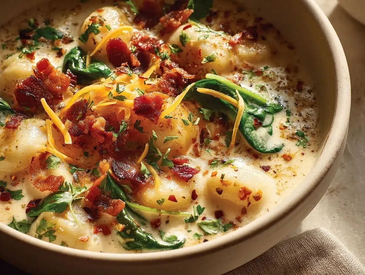 Bacon Cheddar Gnocchi Soup preparation steps