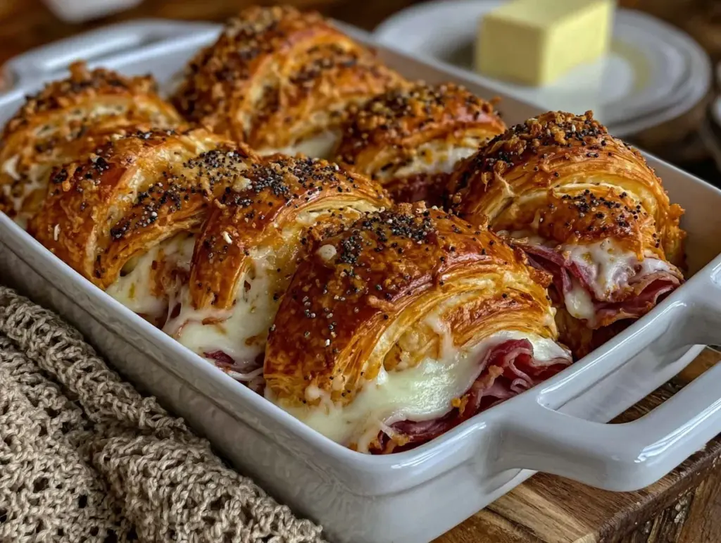 baked ham and cheese croissants - featured image