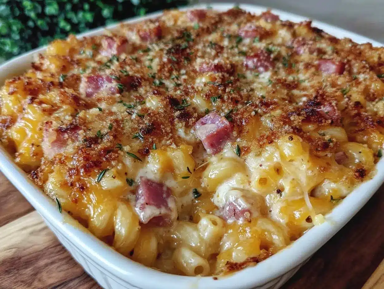 cheddar ham macaroni bake preparation steps