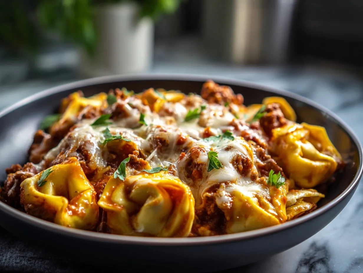 cheesy beef tortellini bake preparation steps