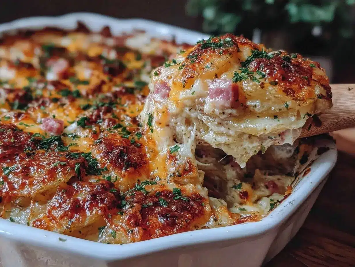 cheesy potatoes with ham casserole preparation steps