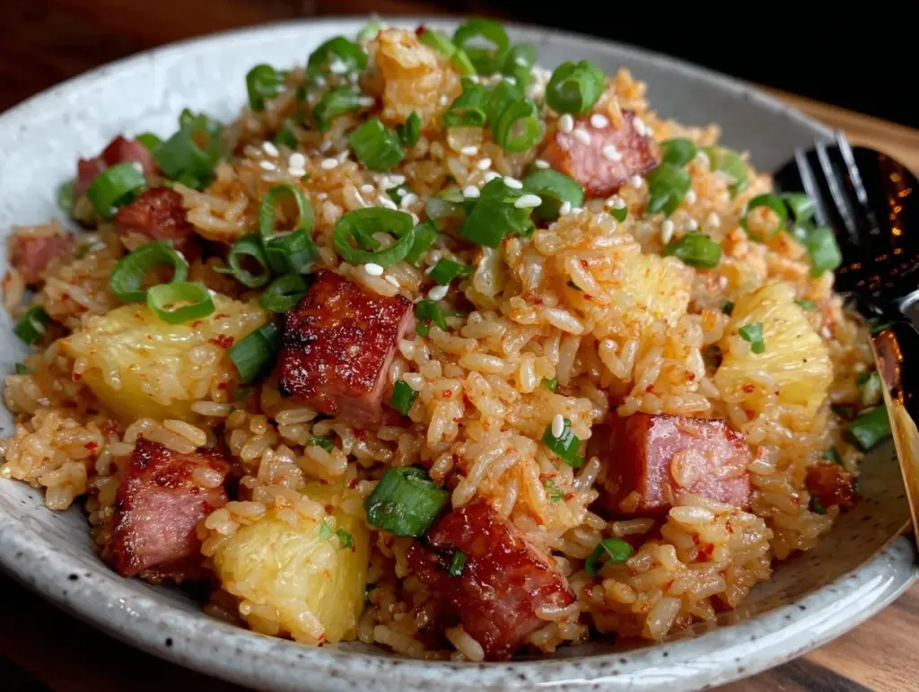 fried rice with ham and pineapple - featured image