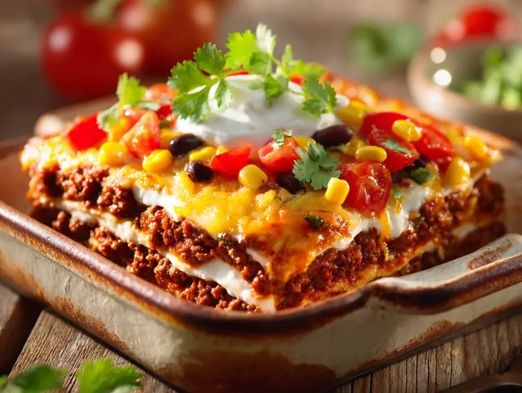 layered burrito casserole - featured image