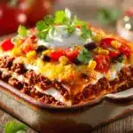 layered burrito casserole - featured image
