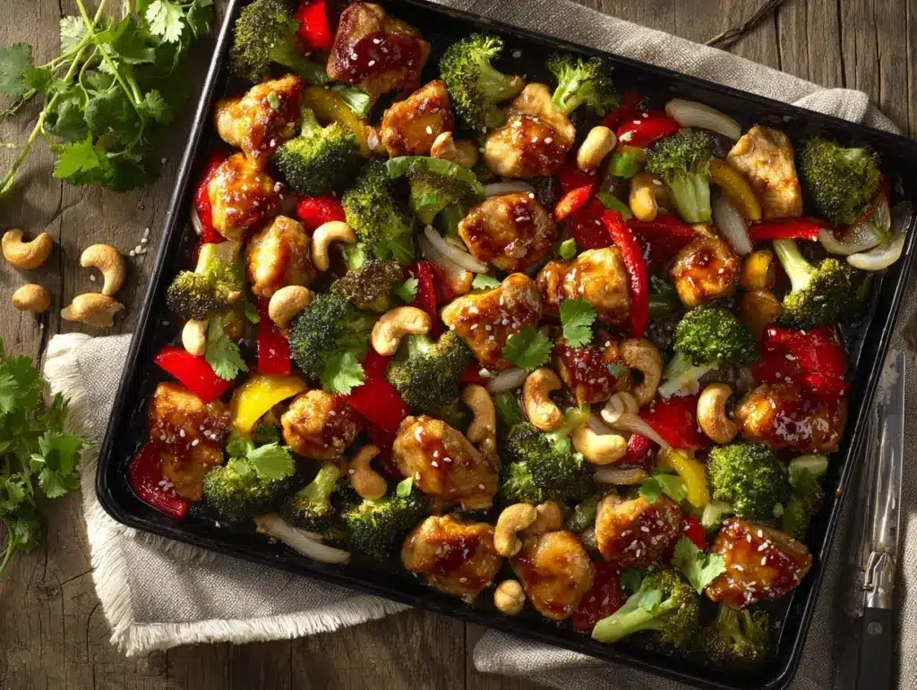 sheet pan cashew chicken - featured image