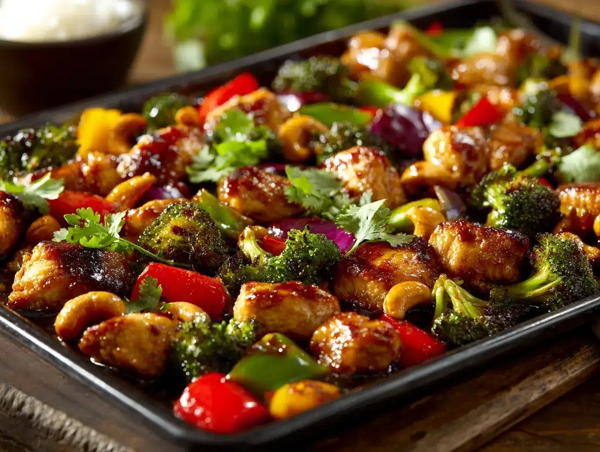sheet pan cashew chicken preparation steps