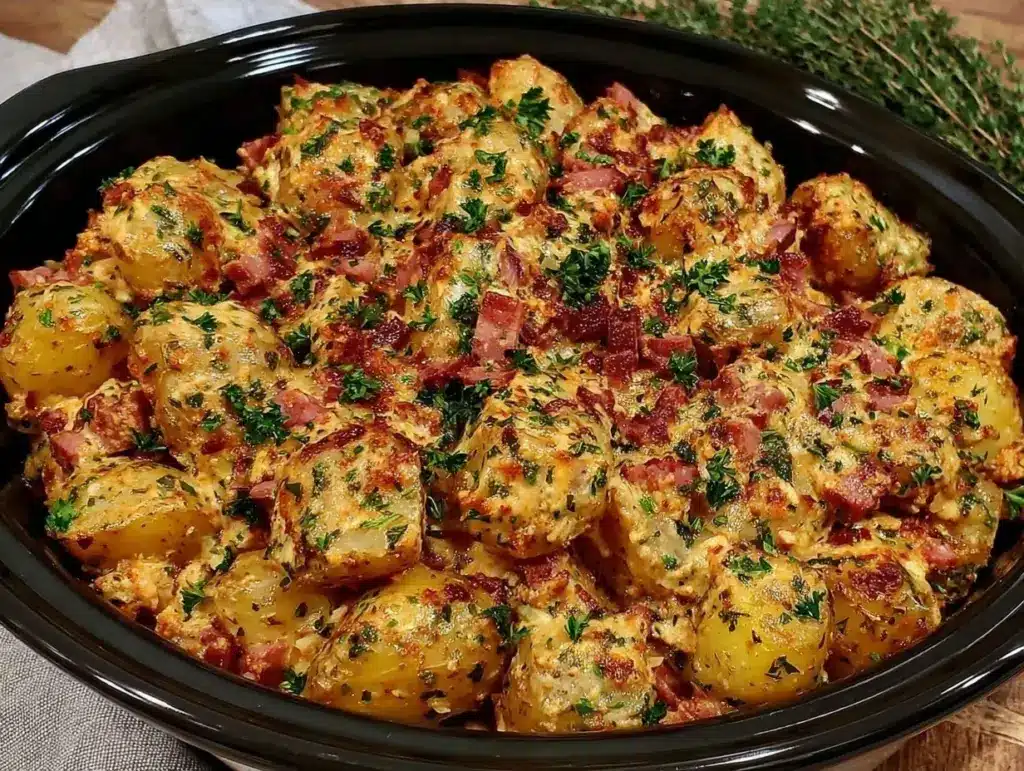 slow cooker ham and potato casserole - featured image