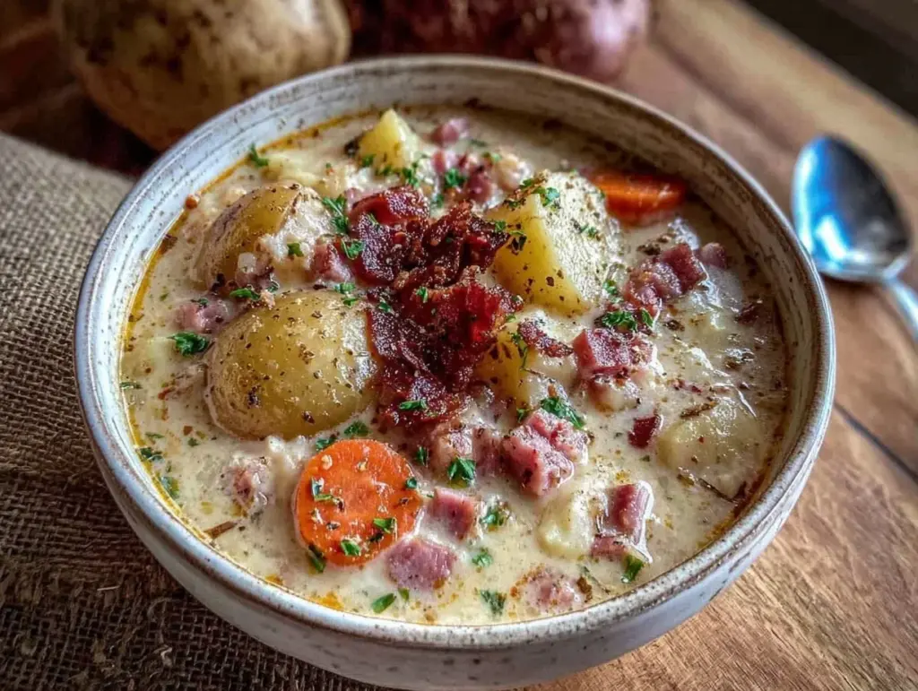 slow cooker ham and potato soup - featured image