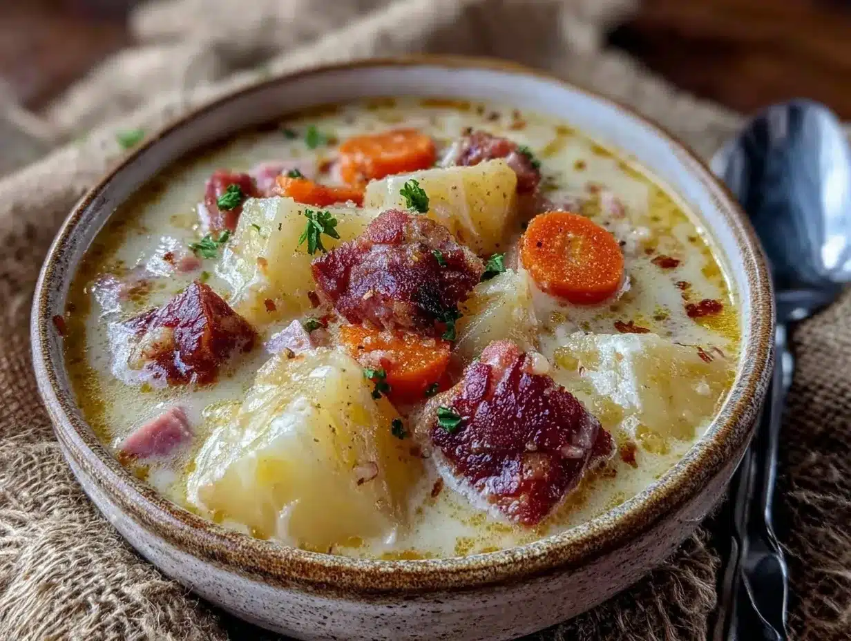slow cooker ham and potato soup preparation steps