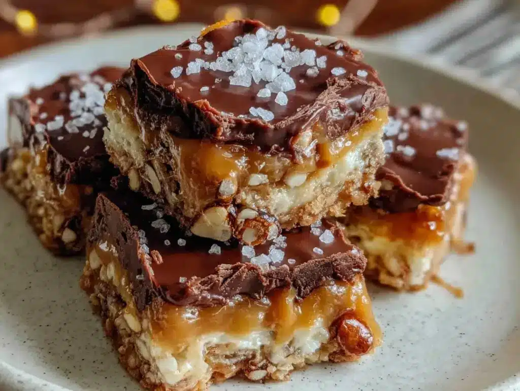 caramel pretzel crack bars - featured image