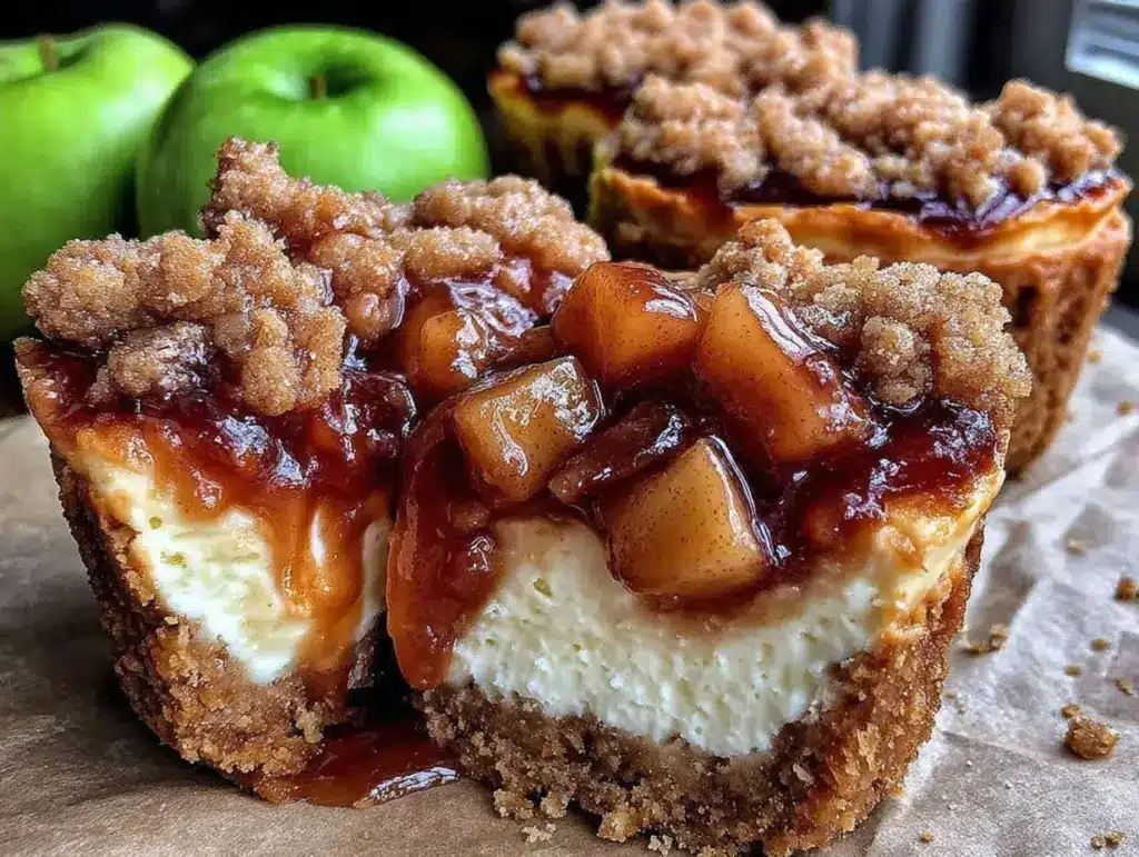 creamy apple crisp mini cheesecakes - featured image