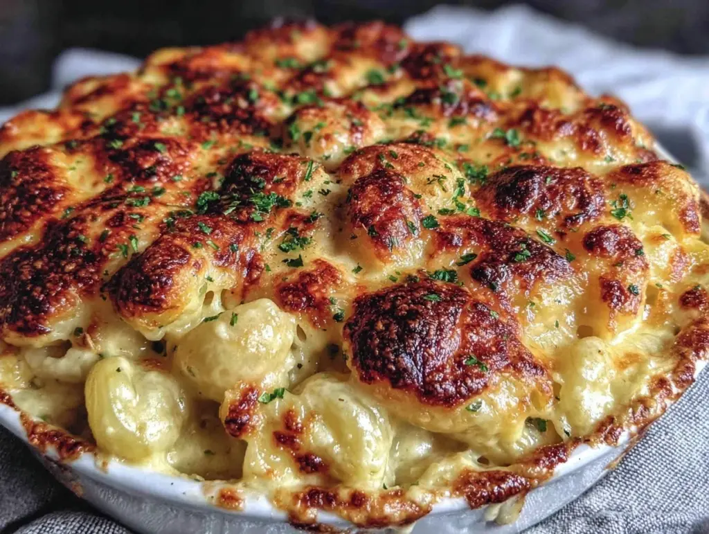 creamy baked mac and cheese - featured image