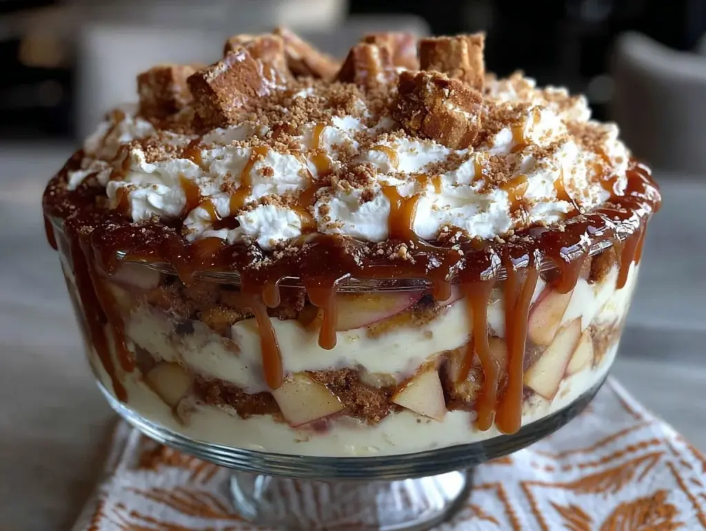 creamy caramel apple pudding trifle - featured image