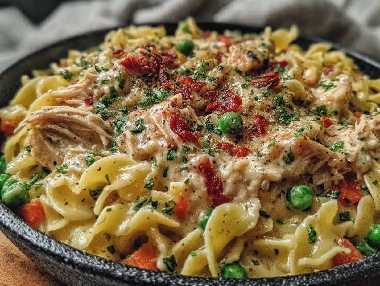Creamy Chicken Pot Pie Noodles preparation steps