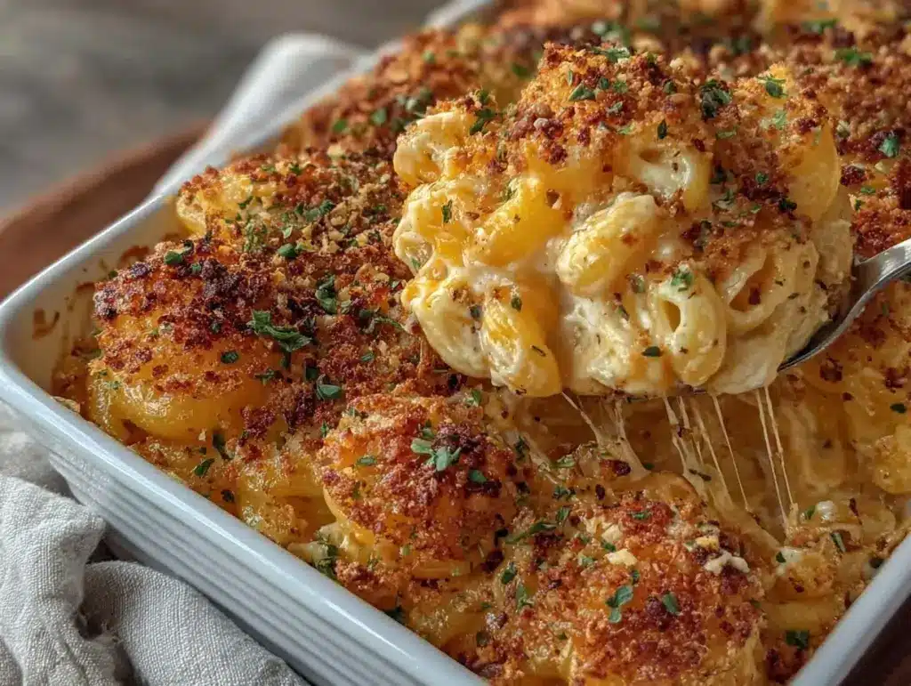 creamy mac and cheese casserole - featured image