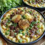 creamy macaroni cheeseburger soup - featured image
