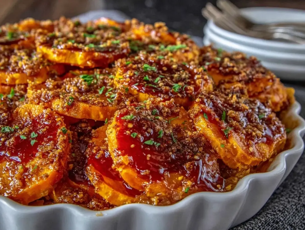 creamy scalloped sweet potato casserole - featured image