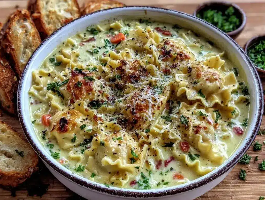 creamy white lasagna soup - featured image