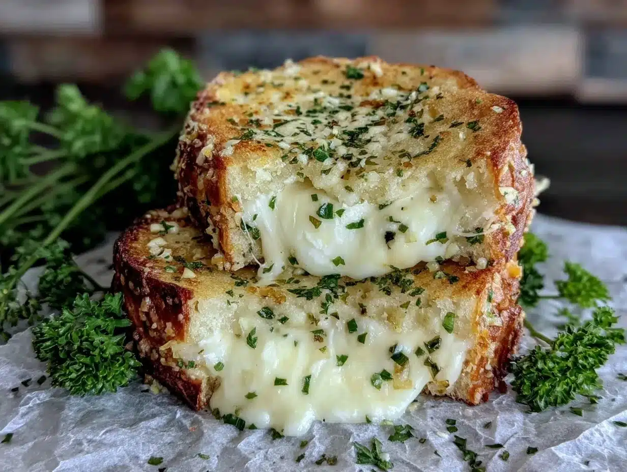 garlic bread grilled cheese preparation steps