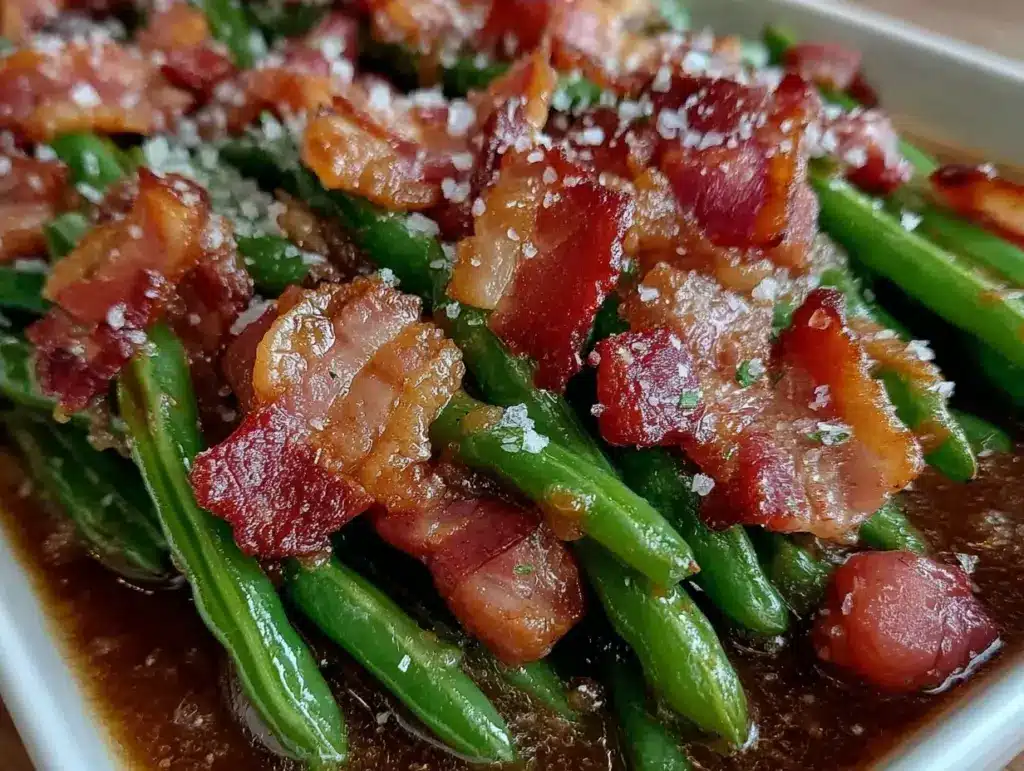 garlic butter green beans with bacon - featured image