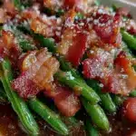garlic butter green beans with bacon - featured image