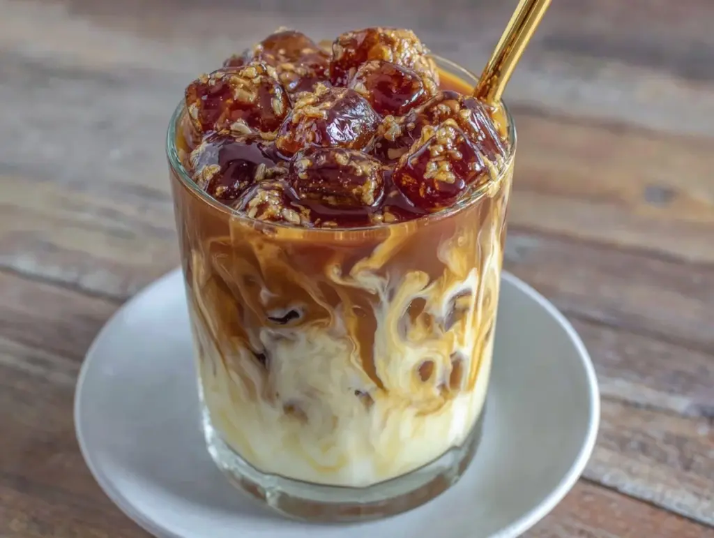 honey vanilla oat milk iced latte - featured image