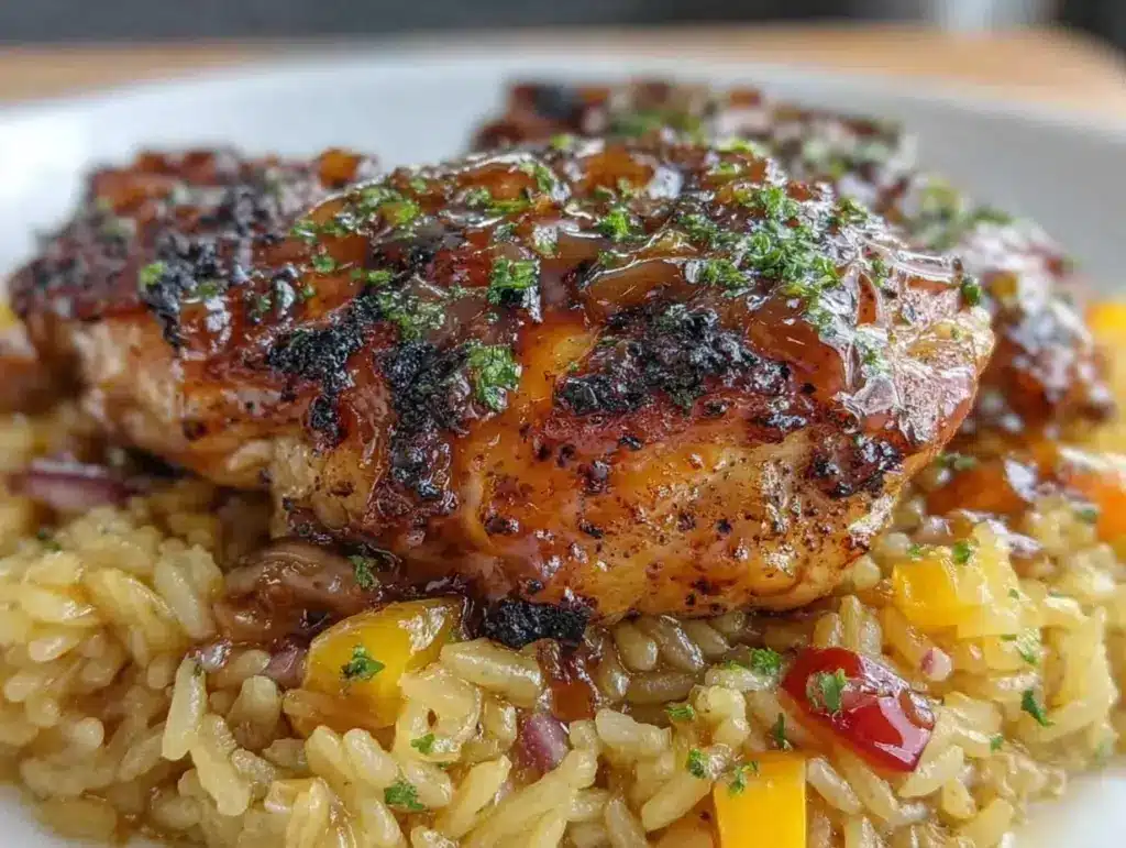 smothered chicken and rice - featured image