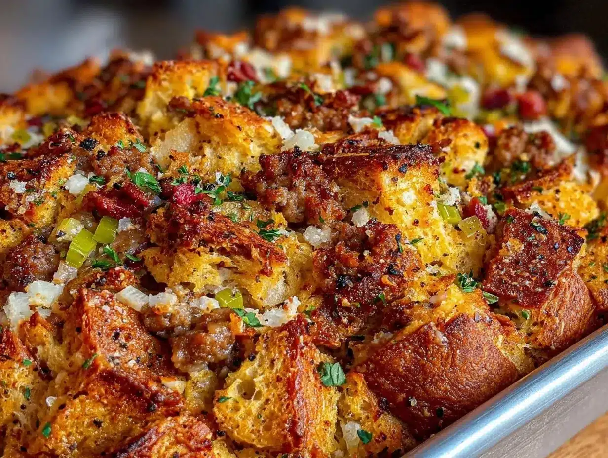 Thanksgiving stuffing casserole preparation steps