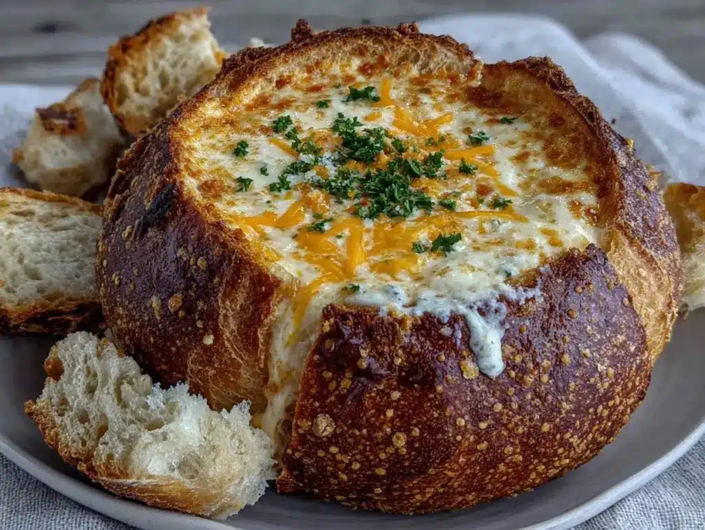 broccoli cheddar soup bread bowl - featured image
