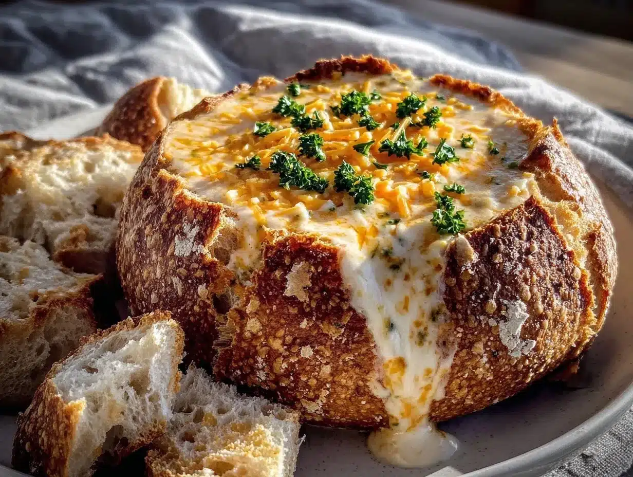 broccoli cheddar soup bread bowl preparation steps