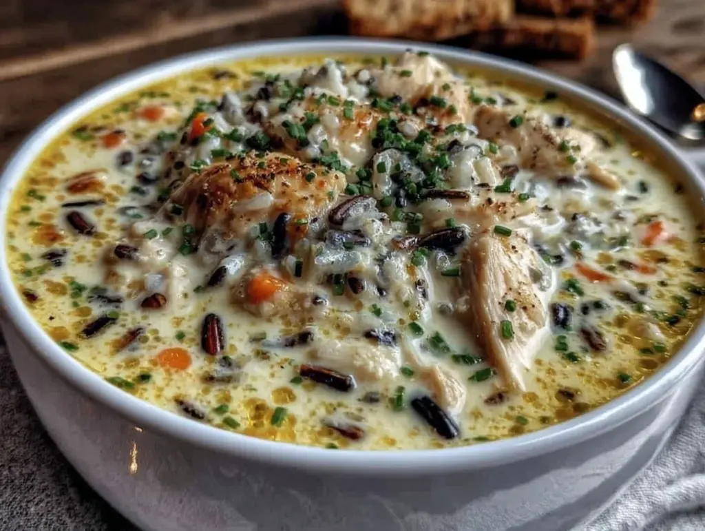 creamy wild rice chicken soup - featured image