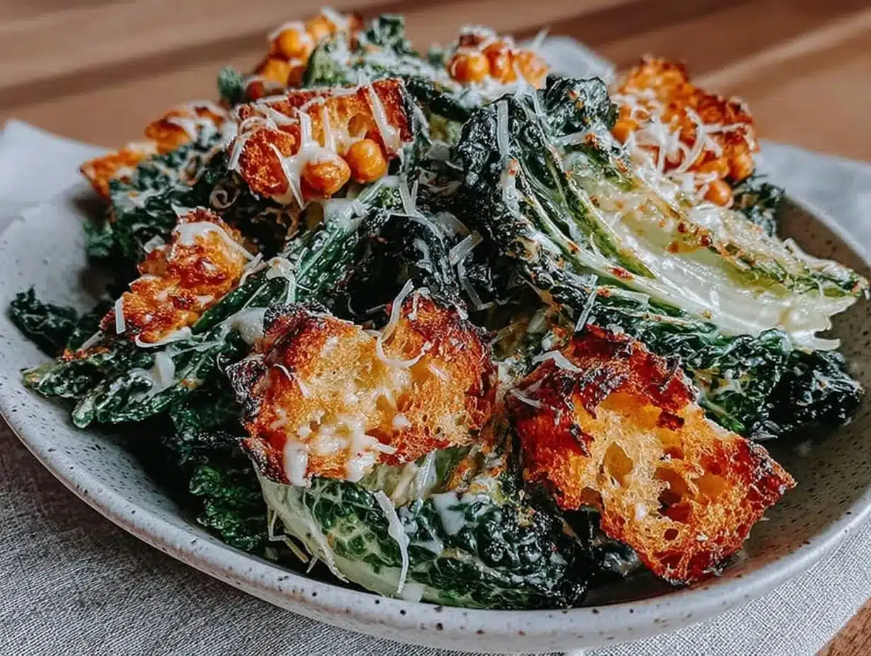 crispy kale Caesar salad preparation steps