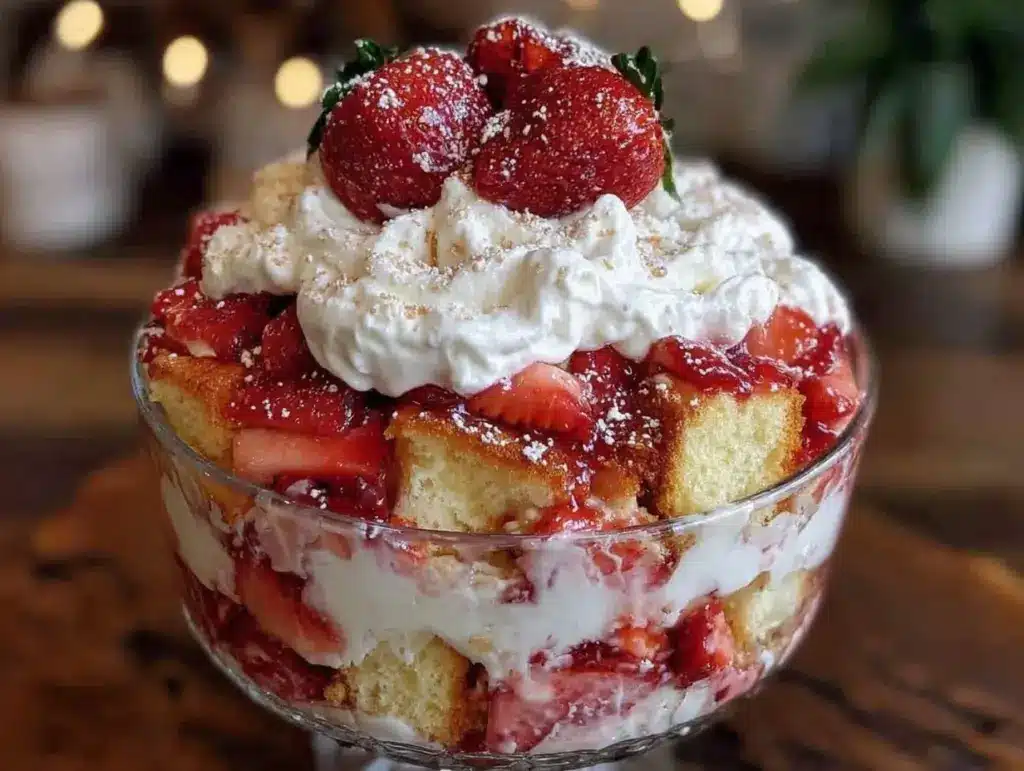 easy layered strawberry shortcake trifle - featured image