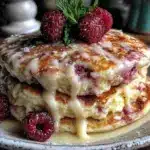 fluffy pink velvet pancakes - featured image