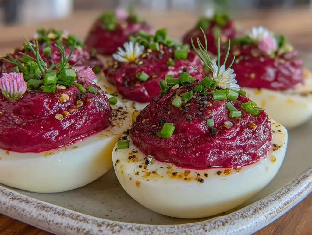 fresh beet deviled eggs - featured image
