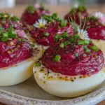 fresh beet deviled eggs - featured image