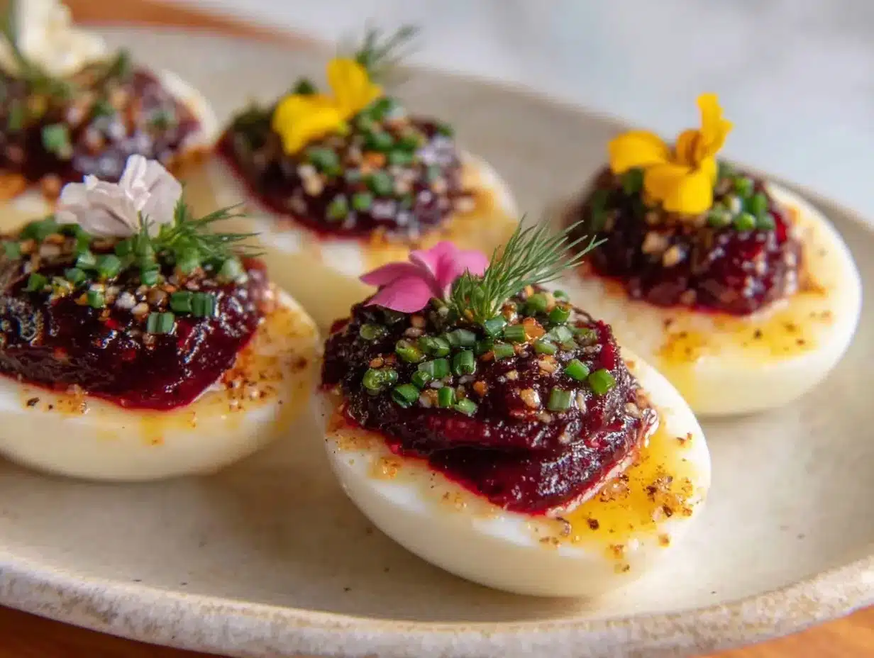 fresh beet deviled eggs preparation steps