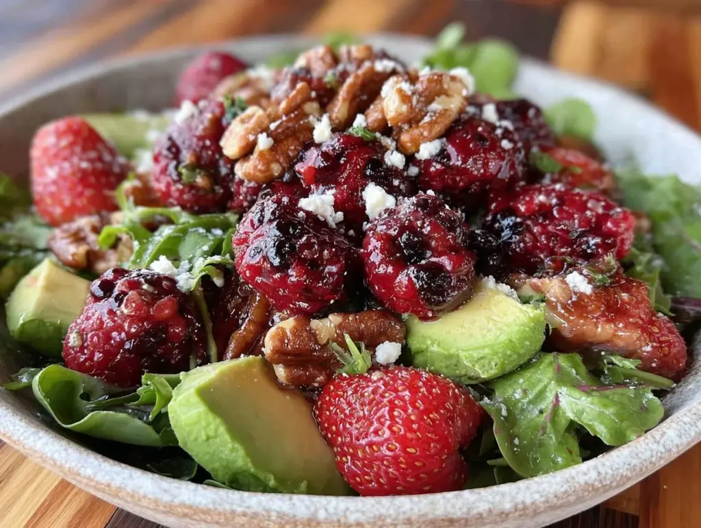fresh raspberry walnut salad - featured image