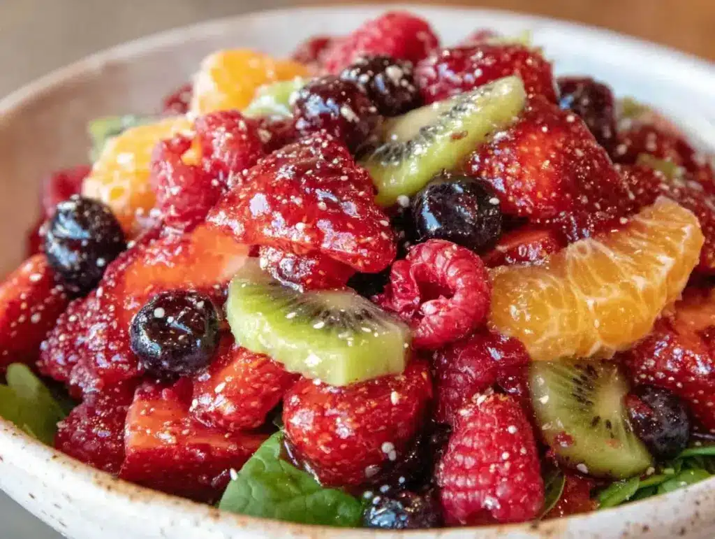 fresh vibrant berry salad with kiwi and spinach - featured image